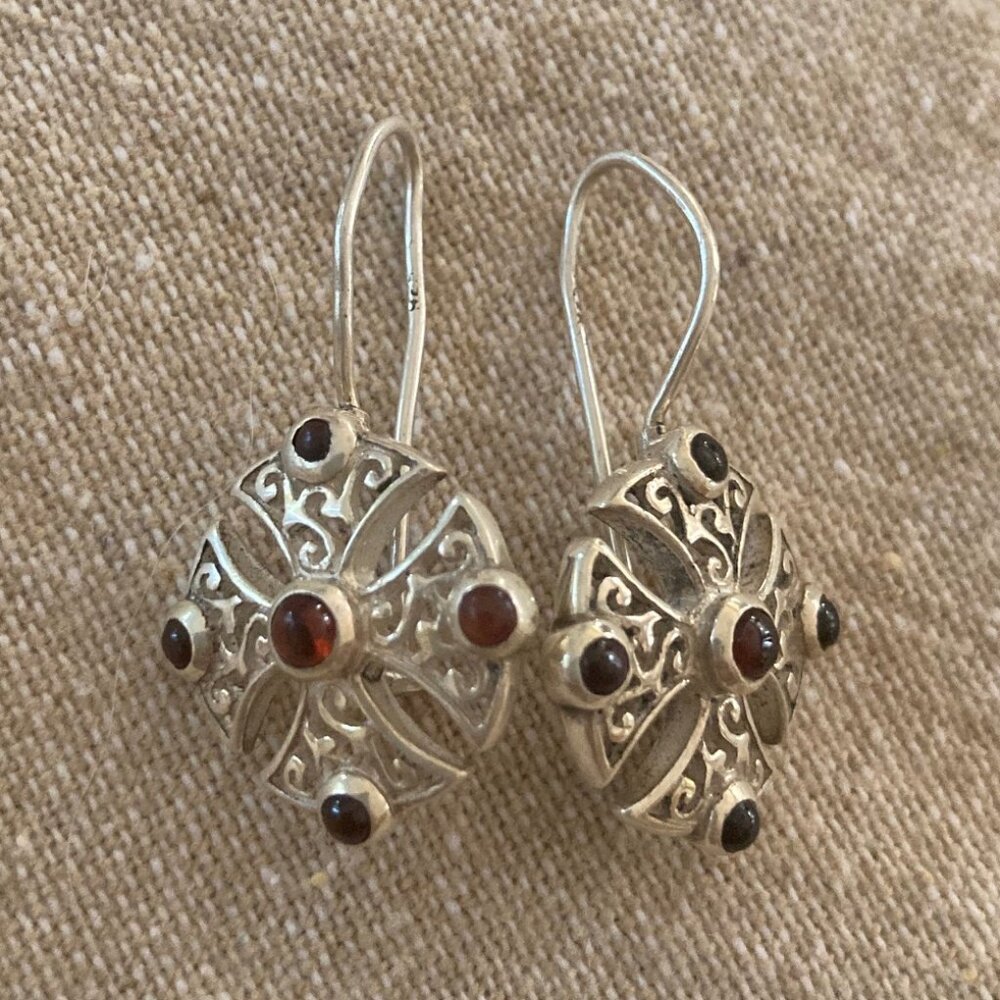Sterling Silver & Garnet Earrings - Picture 6 of 12